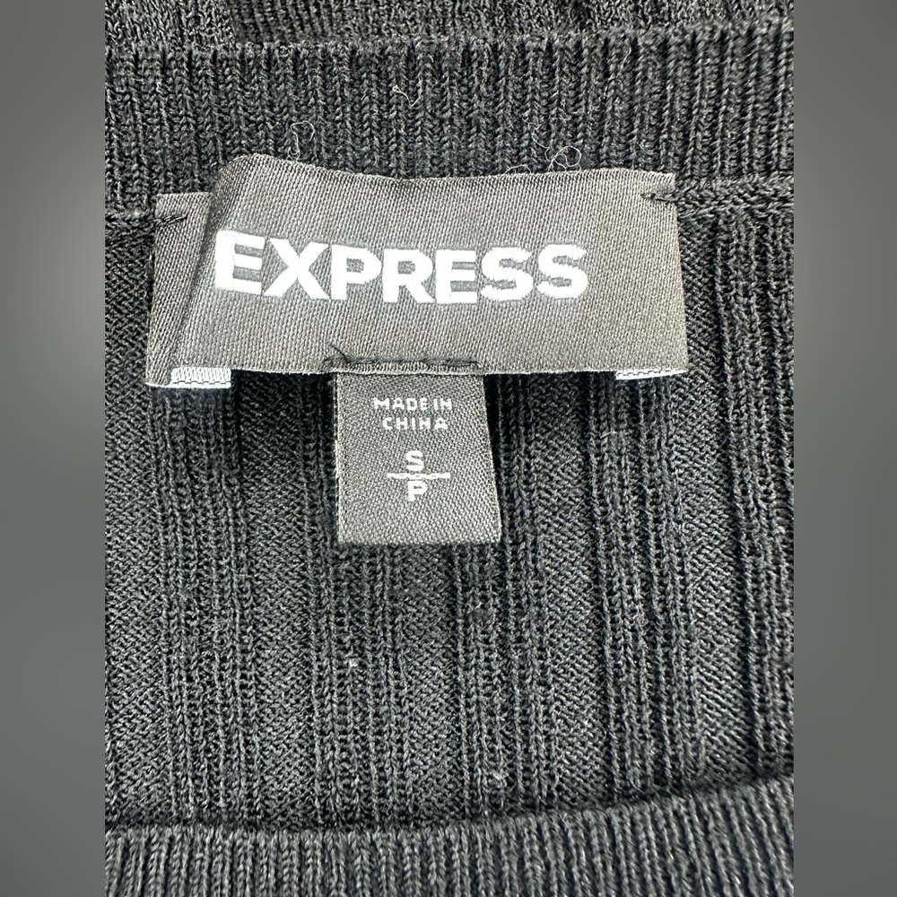 Express Black Ribbed Knit Ruffle Sleeve Top Size Small - Picture 10 of 11